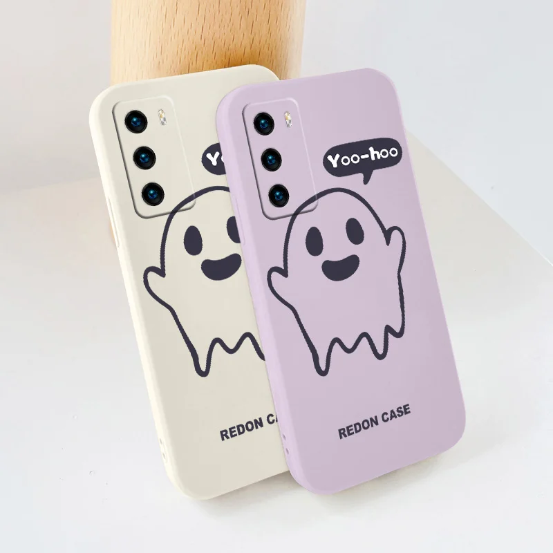 

Horror Ghost Liquid Slicone Soft Cover Huawei P40 P50 P30 P20 Pro Lite Mate 40 30 20 Pro Lite Nova 5t Y7A Shockproof Phone Case