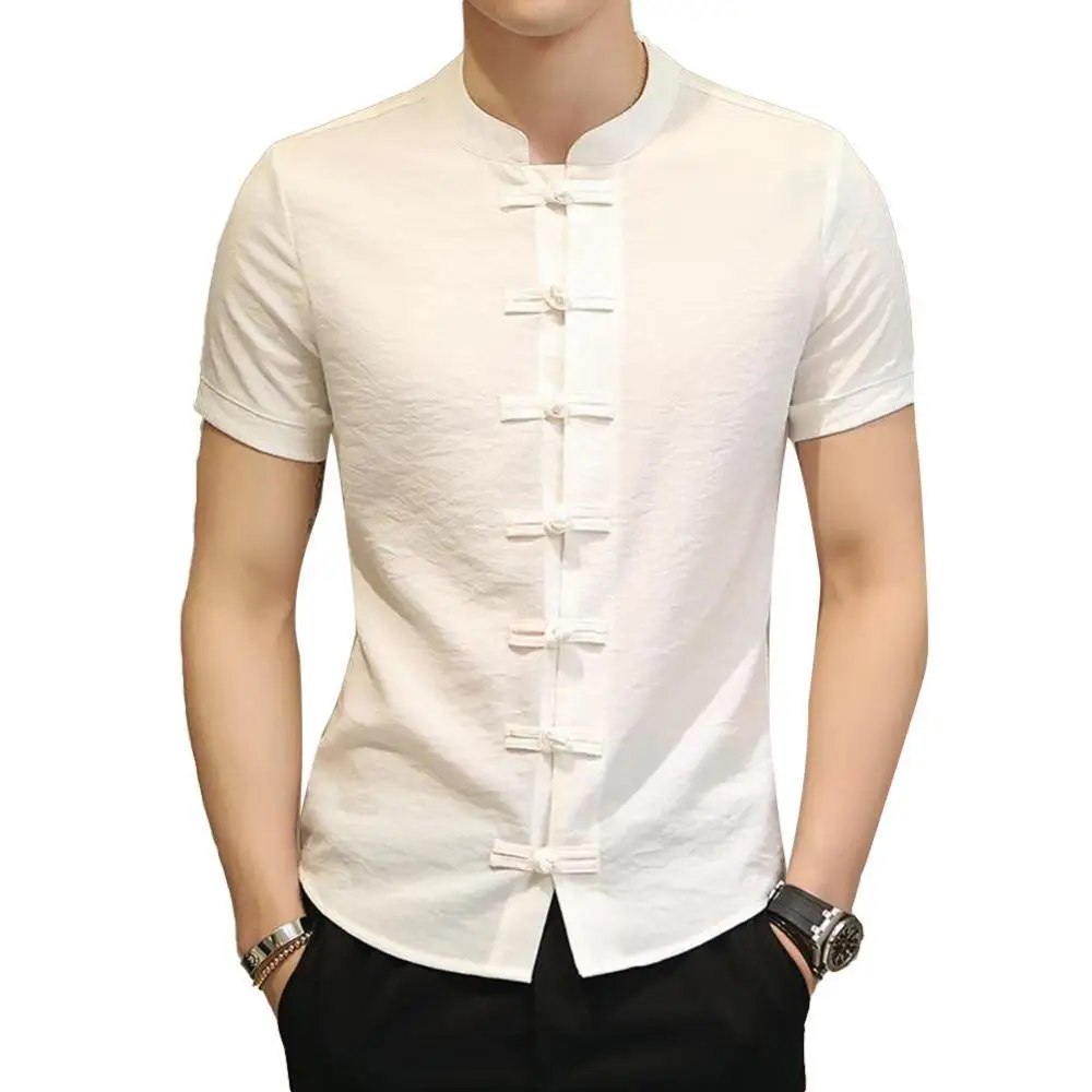 

Men's Tang Suit Traditional Chinese Plus Size Solid color Summer Short Sleeve Kung Fu Uniform easy to match with your pants