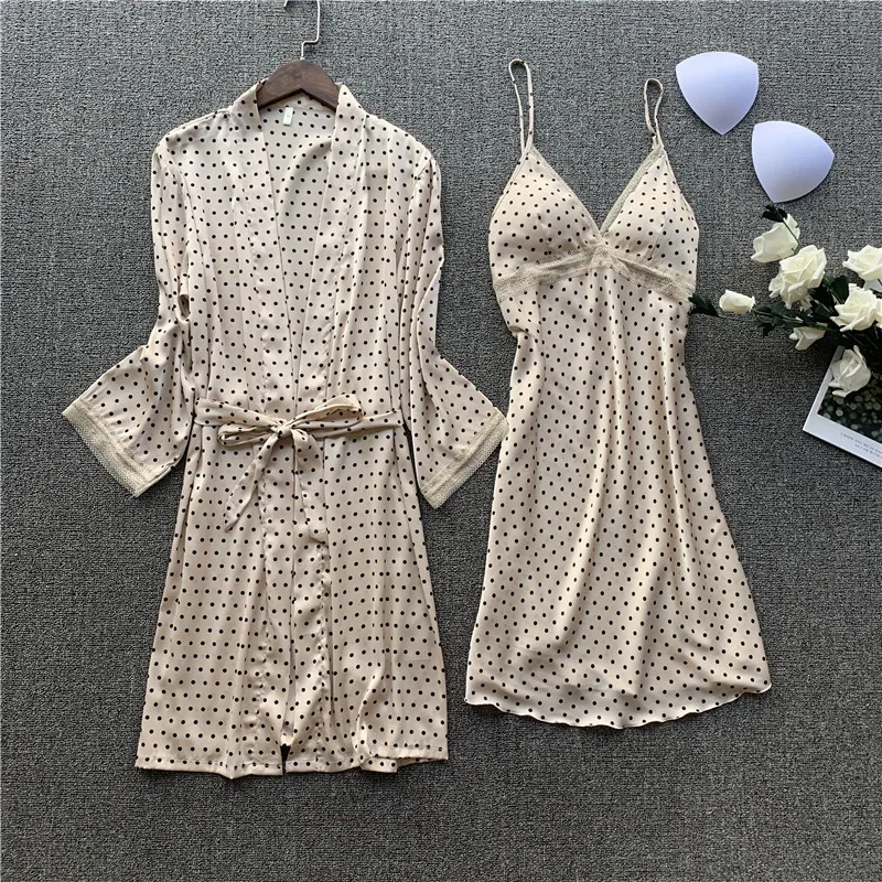 Женский Атласный халат кимоно с принтом в горошек комплект свадебного банного