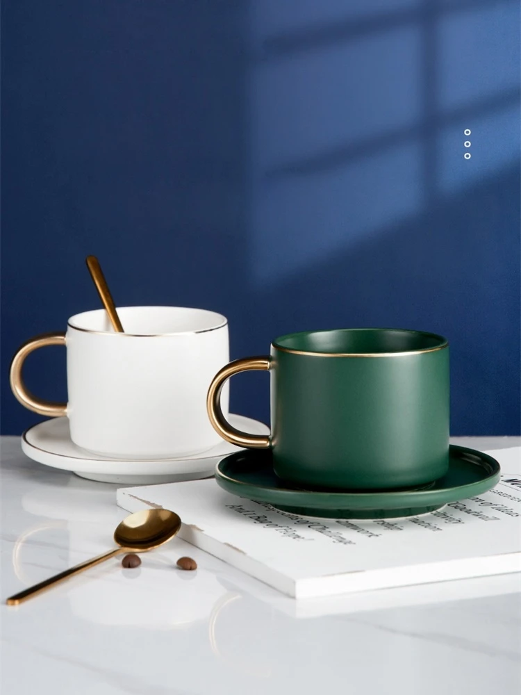 European Luxurious Gold Rim Ceramic Office Coffee Cup And Saucer Set Milk Tea Mugs Birthday Couples Gifts Friends With Spoon | Дом и сад