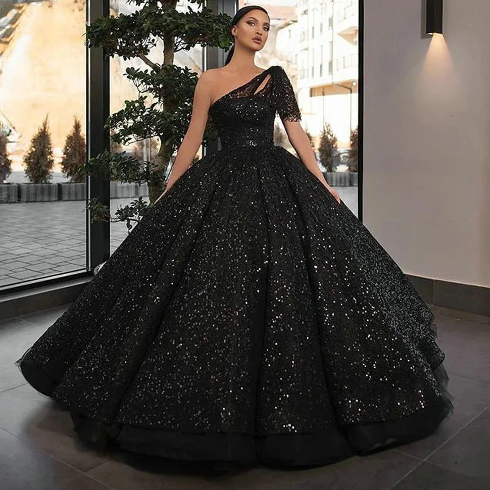 

Блестящие вечерние платья на одно плечо без рукавов с блестками бальное платье принцессы трапециевидные женские вечерние платья платье