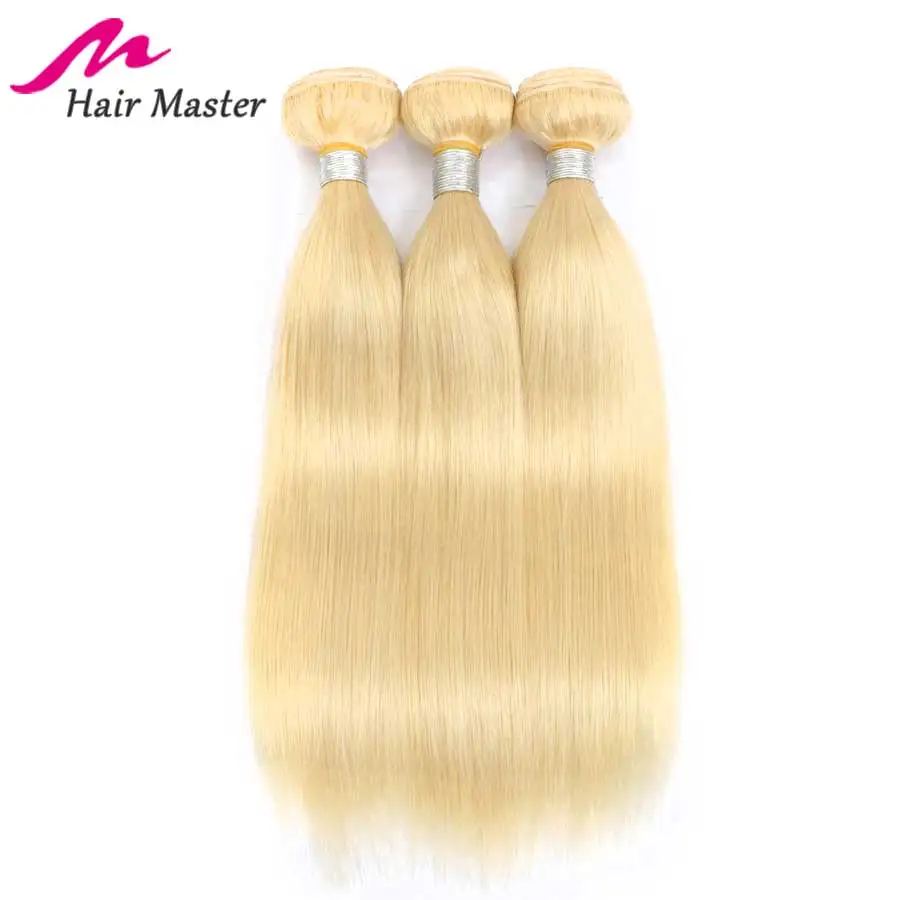 Hair Master Malaysian 613 Straight Hair Weaving 3 Platinum Bundles Remy Human Hair Honey Blonde Hair Extensions