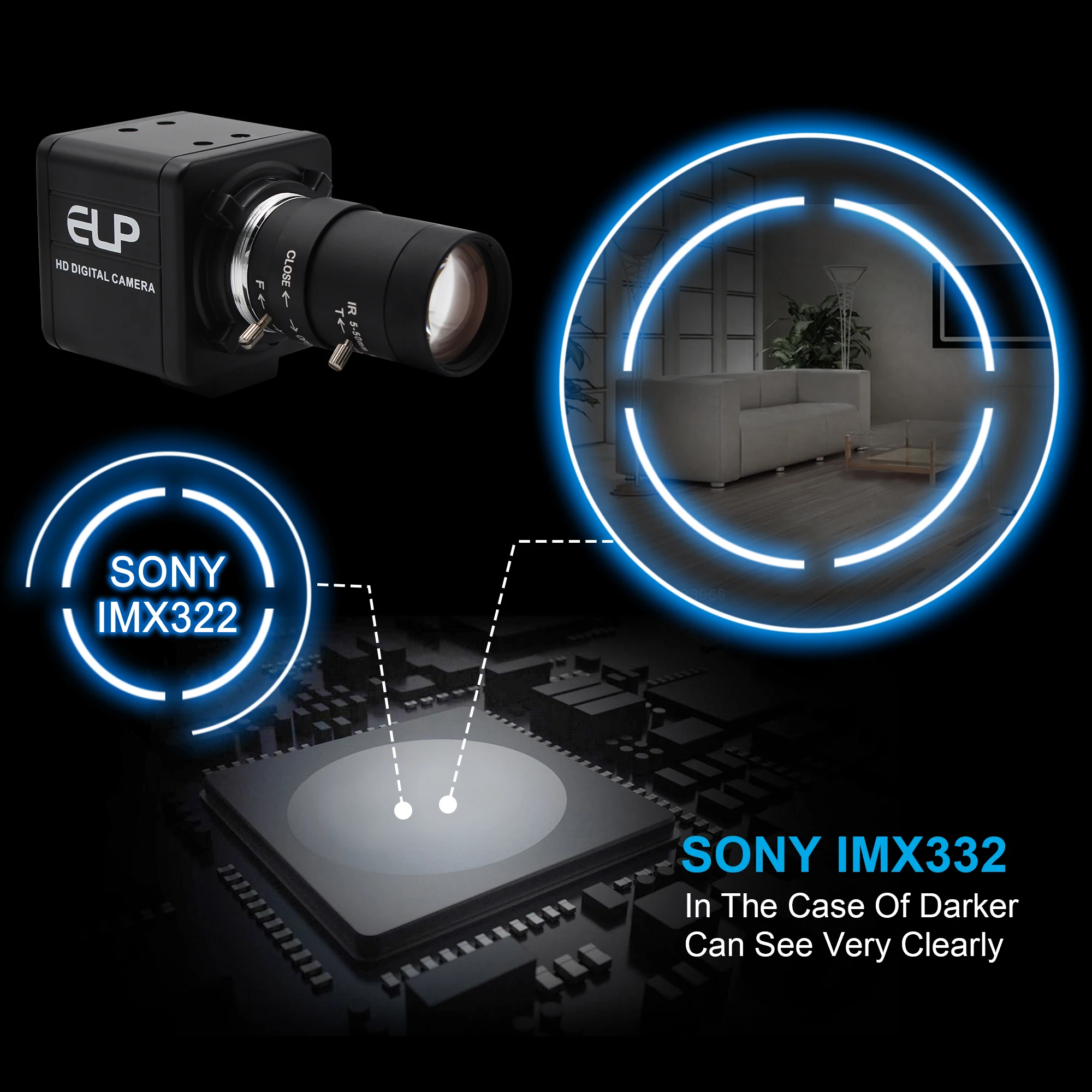2 МП FUll HD 1080P Sony IMX322 с низсветильник OTG UVC H264/MJPEG 30fps 5 50 мм вариофокальная Usb веб