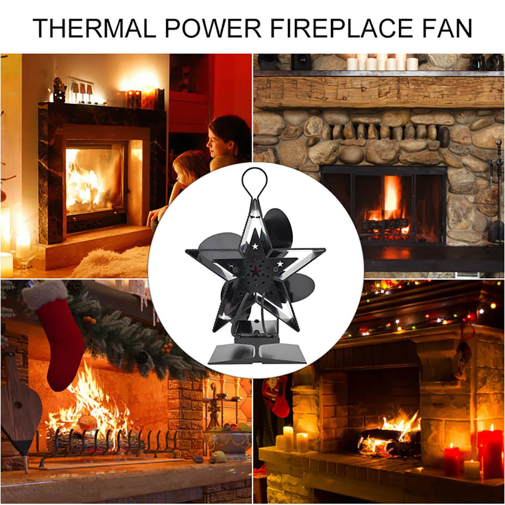 

Black Home Fireplace Fan 4 Blades Heat Powered Stove Fan Log Wood Burner Quiet Efficient Heat Distribution