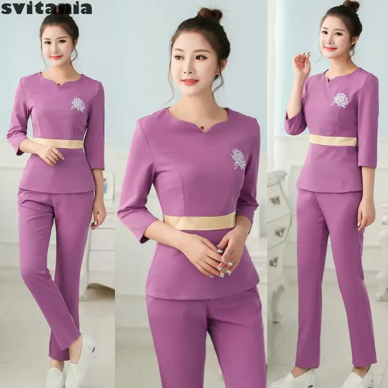 Svitania Women Beauty Salon Work Clothes Long Sleeve Beautician Spa Club Suit Autumn |