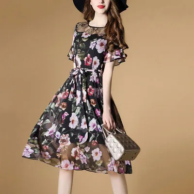 Летнее женское платье новое Повседневное с круглым вырезом и коротким рукавом