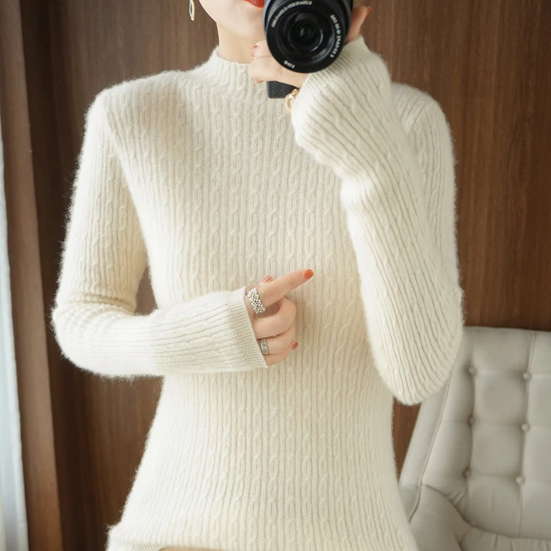 Женский кашемировый свитер повседневный облегающий кардиган с полувысоким