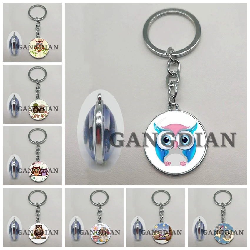 Animal keychain cartoon owl art picture double-sided glass car men's gift | Украшения и аксессуары