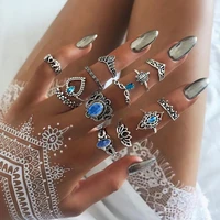 vintage new women 13 pcsset retro inlaid diamond carved blue gem joint ring set jewelry 2021