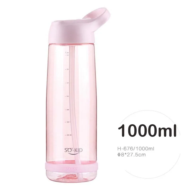 1000ml L Pink 550 мл, пластиковая чашка для кормления детей, BPA, детская бутылка с соломинкой, поилка, герметичный стакан, портативная, обучающая Питьевая чашка - Цвет: 1000ml L Pink