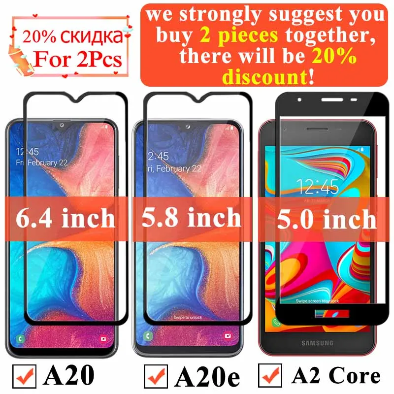 Закаленное стекло протектор экрана для samsung Galaxy A20 A20e A2 Core Защитная Броня Samsun A 20