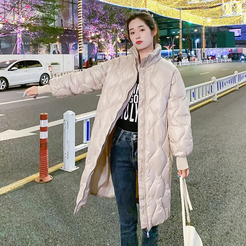 

Collar 2021 Winter New Korean Version of Bright Over-the-knee Cotton-padded Jacket Coat Down Cotton Coat Women's Long Stand