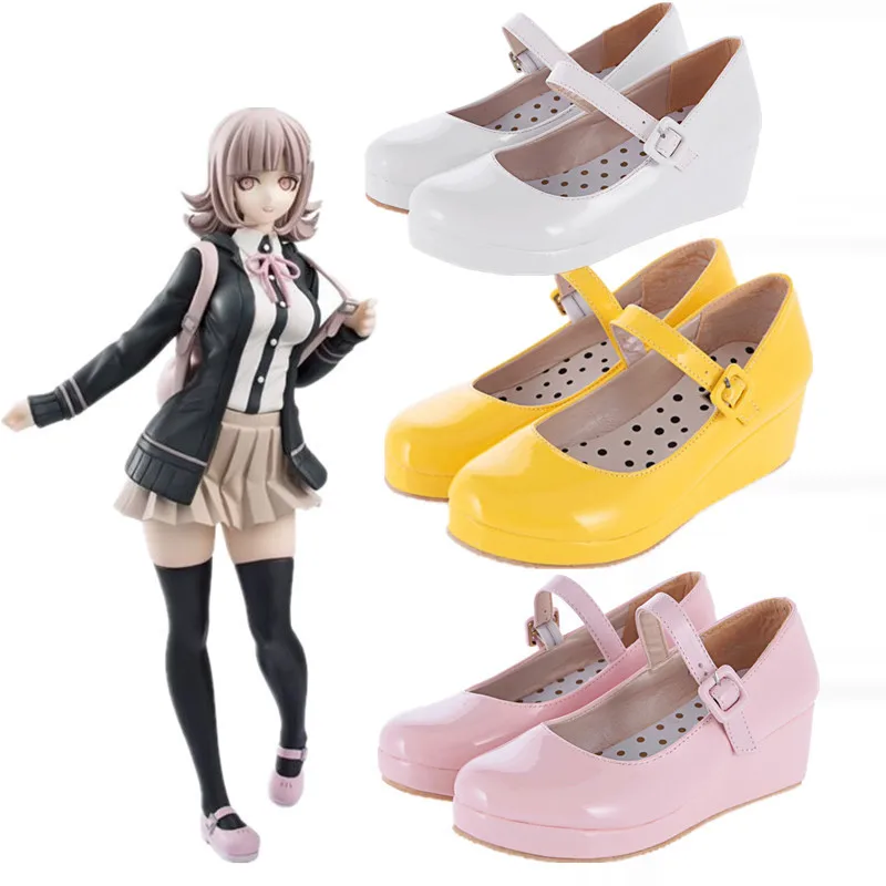 Danganronpa-zapatos de Cosplay Nanami Chiaki para mujer, calzado de Lolita, dulce, con cuña, punta redonda, hebilla, para fiesta, talla grande 34-43