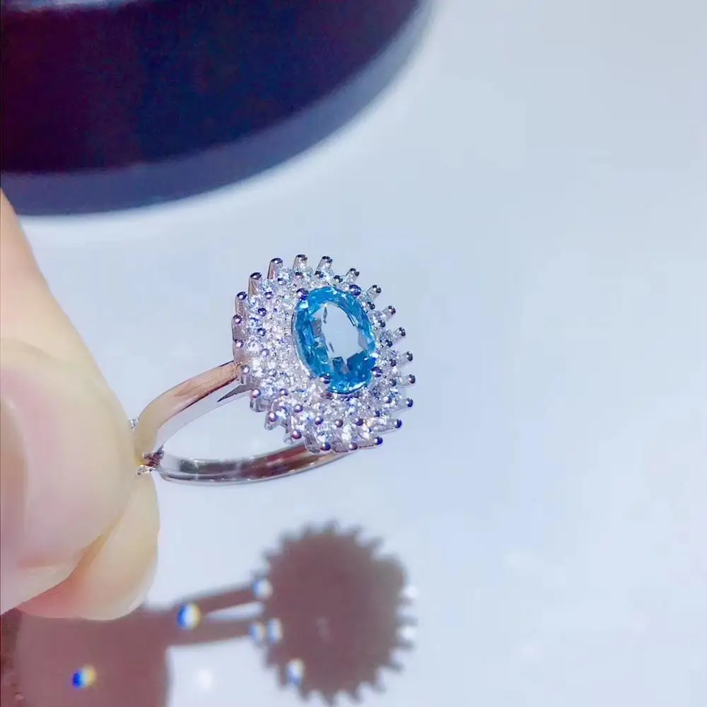 Natural light blue Aquamarine Ring S925 Silver Gemstone Fashion grace round Diana Women girl party gift Jewelry | Украшения и