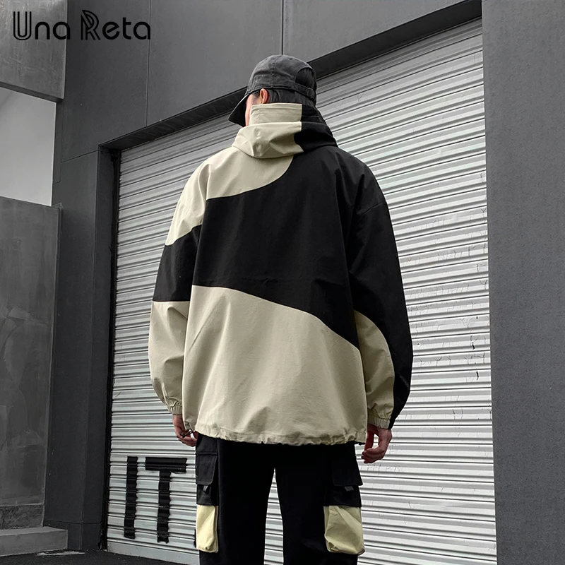 

Una Reta Men Hooded Jacket New Hip-Hop Couple Streetwear Jackets Fashion Streetwear Japanese style Spell color Loose Coat Men