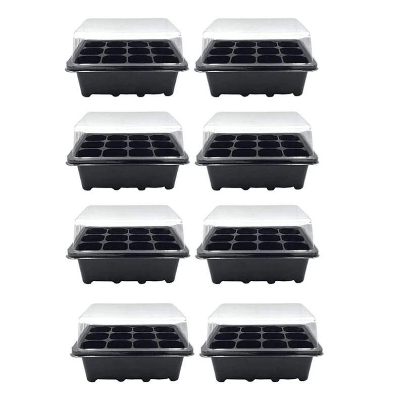

Hot Sale 8 Pcs Seed Trays with Lids 12 Cells Seed Starter Tray Plastic Seed Propagator Tray Set Seedling Trays Sprouting Trays