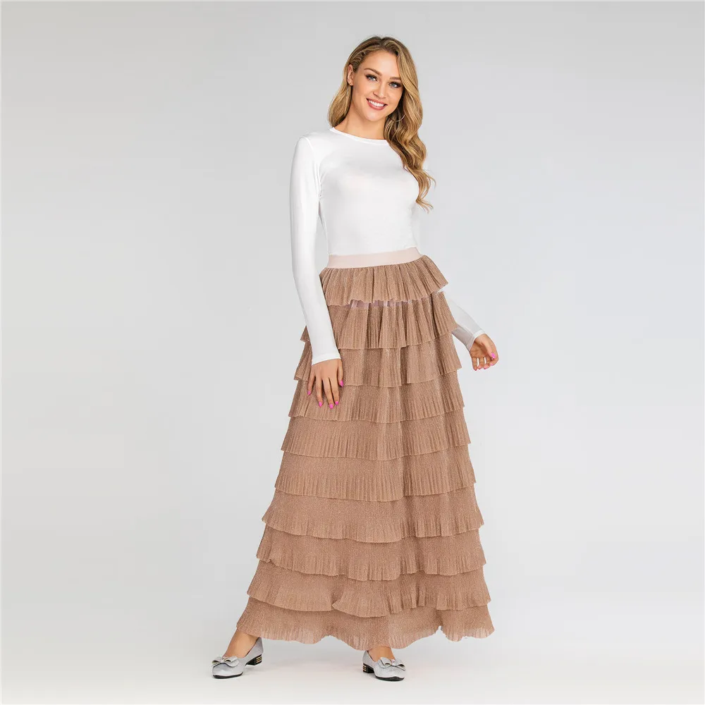 

Women Skirts Muslim Fashion Middle East Eid Dubai Abaya Turkey Muslim Dress Stylish Shiny Fabric Muslim Cake Skirt Donsignet