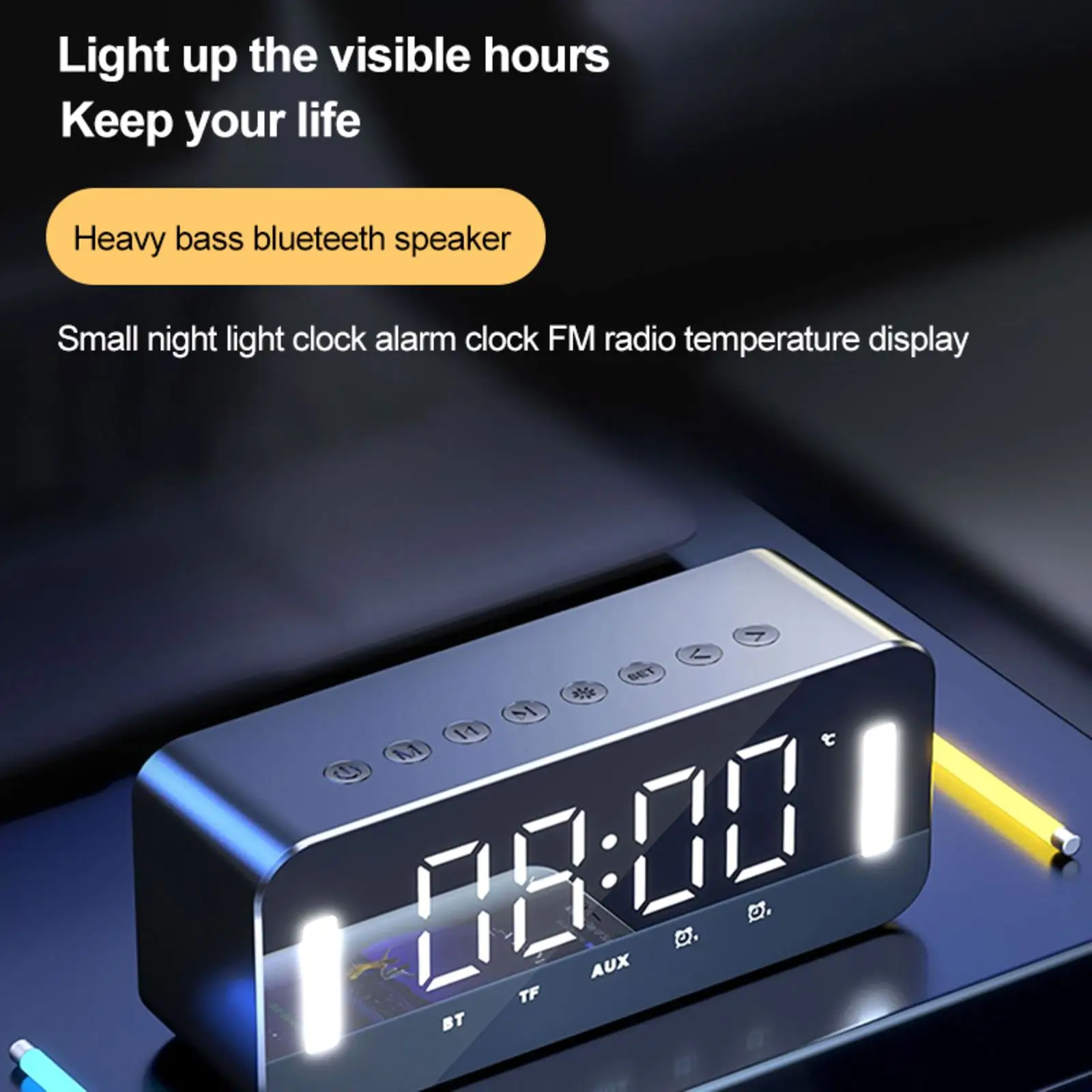 

Bluetooth Clock Speaker Alarm Clock 2500mah Radio Thermometer Speaker For Indoors Bedside Office Multifunctional Radio Mode