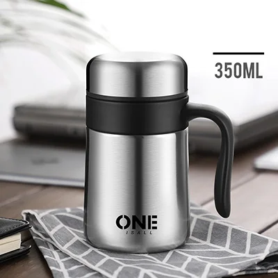 350ML Silver Термос чашка офисная чайная бутылка 304 нержавеющая сталь бизнес вакуумная колба с ручкой термоизоляционная 400 мл - Цвет: 350ML Silver