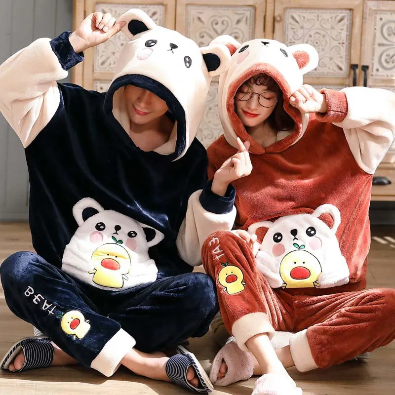 Blue Bear Унисекс, пижамы для взрослых, для женщин, зимняя бархатная Пижама, утолщенная, теплая, Фланелевая пижама, набор, животные, Мультяшные, милые, для дома, обслуживание - Цвет: Blue Bear