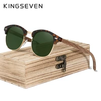 kingseven retro fashion style handmade black walnut wooden sunglasses men women 100polarized uv400 lens semi rimless eyewear