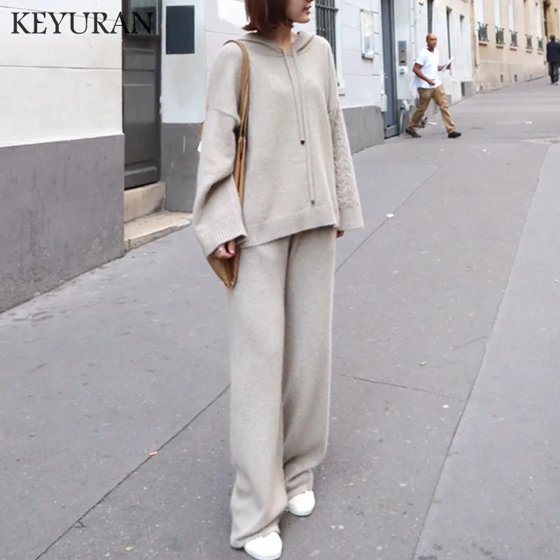 Комплект из 2 предметов: свитер и вязаные штаны Модный женский спортивный костюм