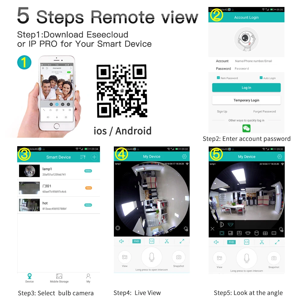 Bulb Lamp Wireless IP Wifi HD Panoramic Fish Eye Home Security Surveillance CCTV Camera 360 Degree Support TF Card | Безопасность и