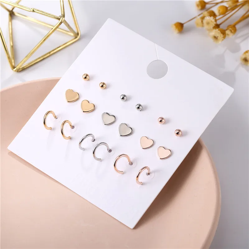 9 пар/компл. милое Смешанное золотое сердечко серебряного цвета круглые серьги