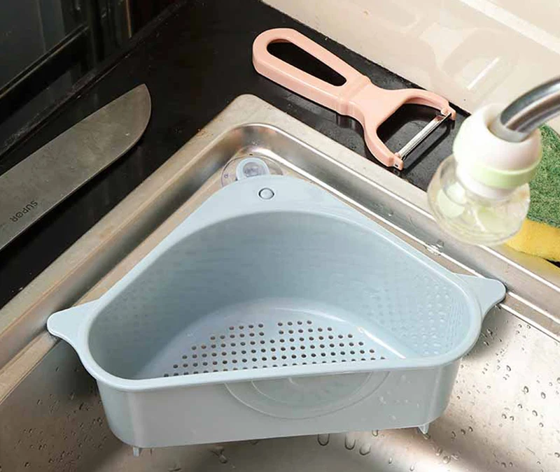 

Треугольное ситечко для раковины, Корзина Сушилка для овощей фруктов на присоске, полка для губки, кухонные инструменты, полка для фильтра д...