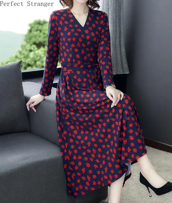 Высокое качество осень Новое поступление для отдыха v образный вырез цветочный