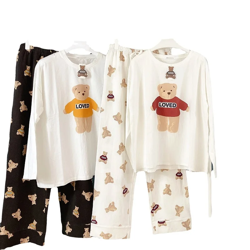 

New couple cotton pajamas set, cartoon pattern long-sleeved trousers home wear,Couple models soft and comfortable sleepwear