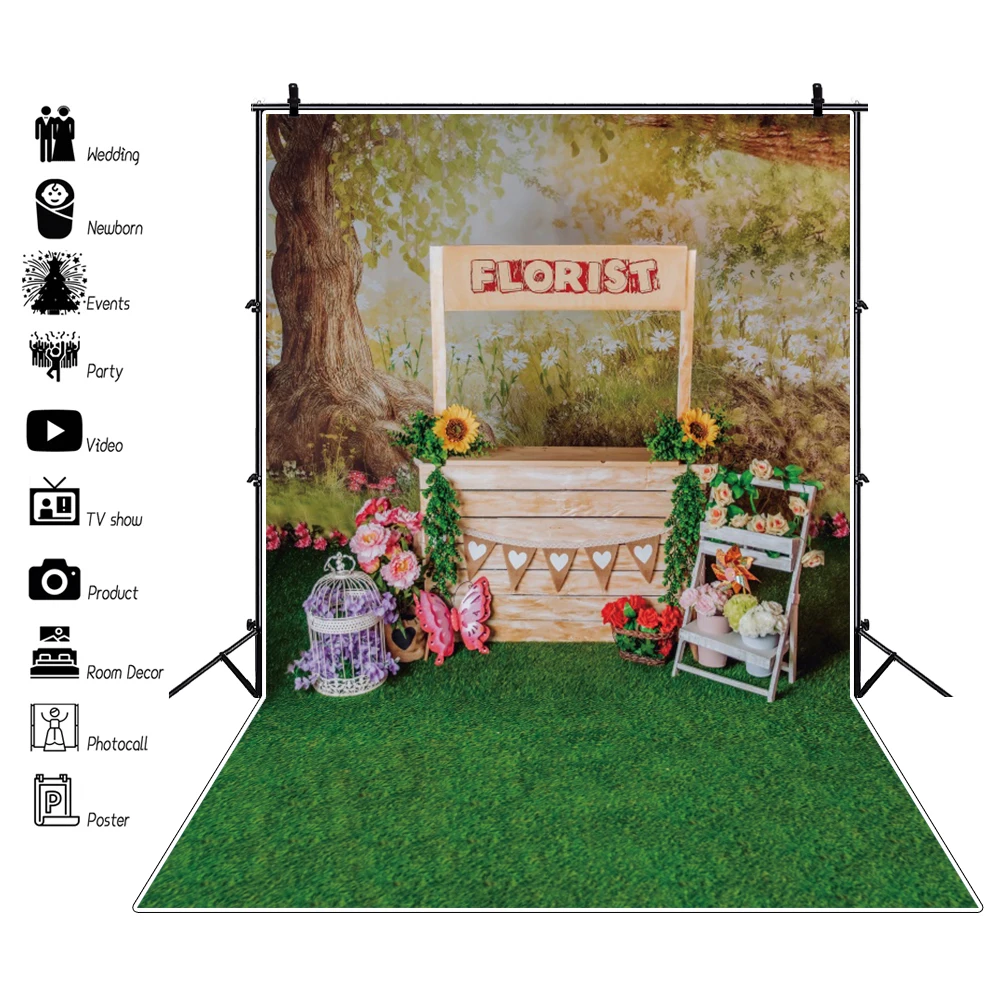 

Фон для детских фотографий Laeacco, с изображением весенней зеленой травы леса, цветов, вечеринок, фотостудии