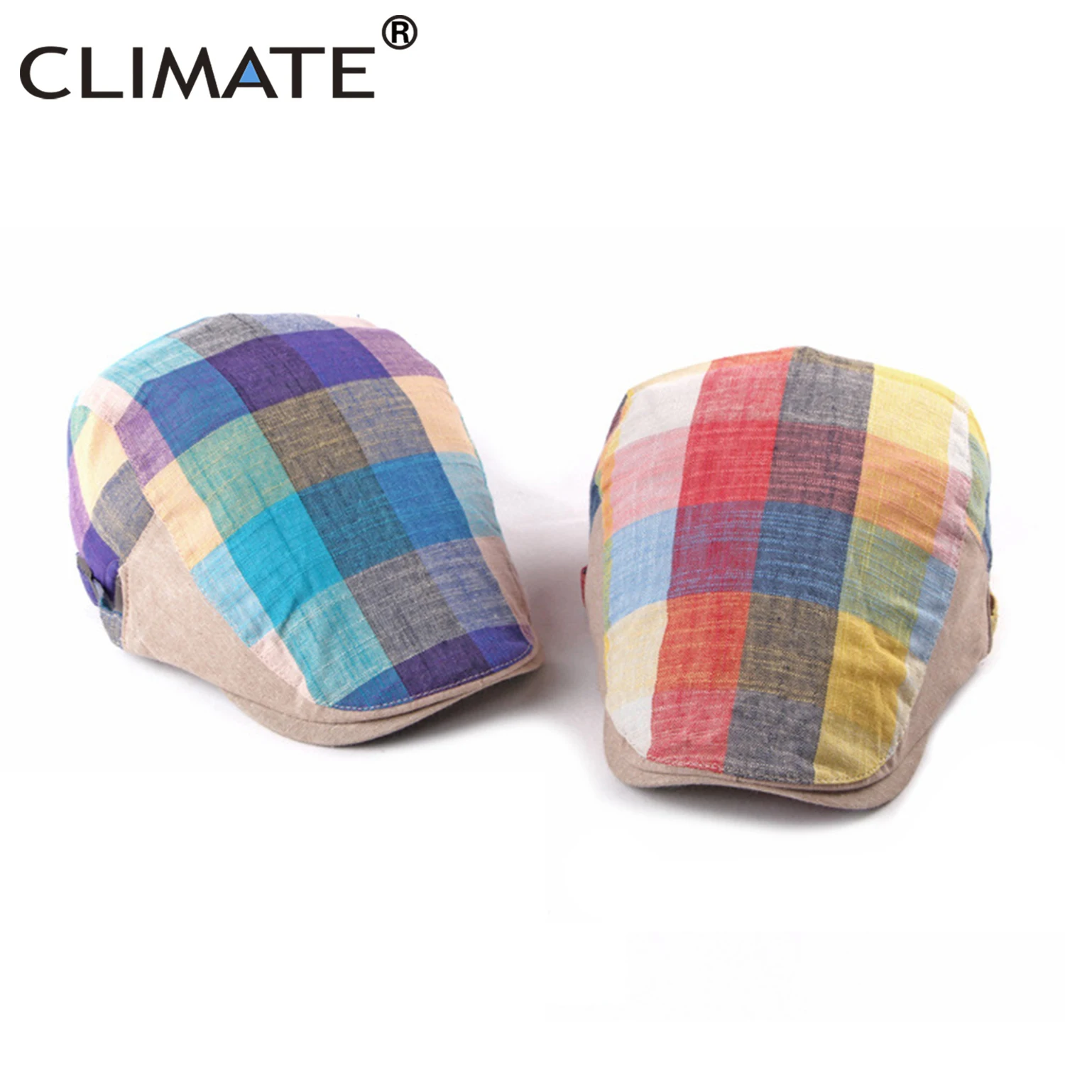 

CLIMATE Men Women Plaid Beret Flat Cap Hat Spring Colorful Plaid Hat Women Men Berets Ivy Cap Adjustable Checks Flat Caps Beret