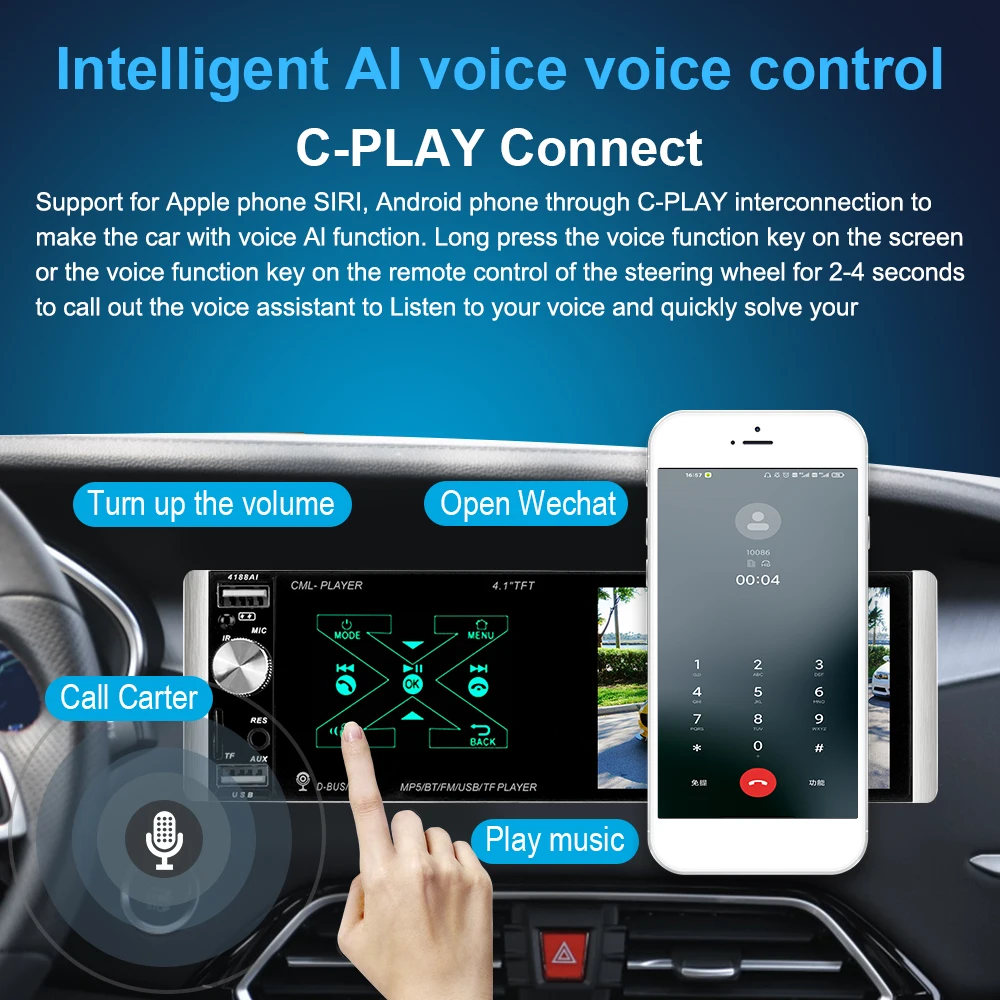 

In-dash HD Multimedia Player Bluetooth 1 Din Car FM Radio Player 4.1'' Car MP5 Video Player Intelligent Reverse Image