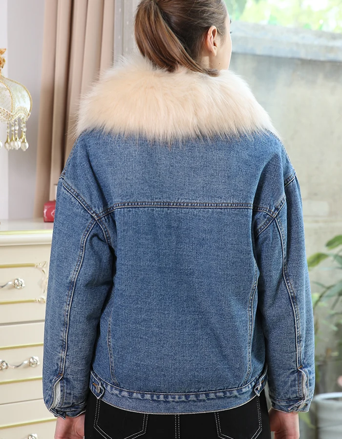 Женская теплая джинсовая куртка LEIJIJEANS, повседневная куртка с большим меховым воротником, новая модная модель большого размера с начесом на зиму