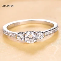aiyanishi 2021 three stone lab diamond ring 925 sterling silver engagement wedding band rings for women bridal fine jewelry gift