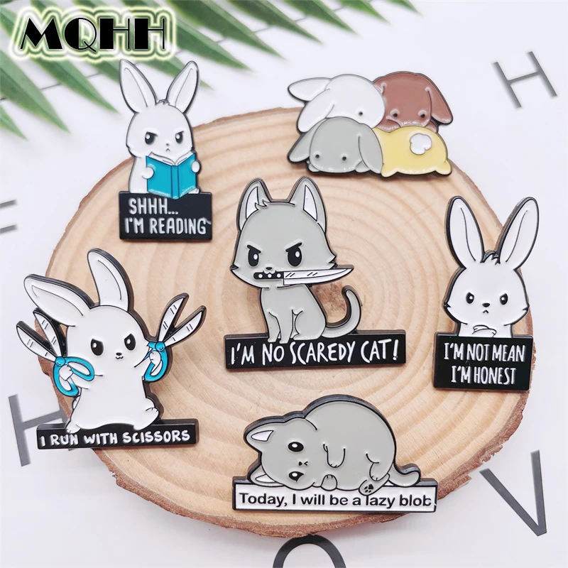 Мультяшные милые животные Кролик кошка хомяки эмалевые булавки буквы ножницы