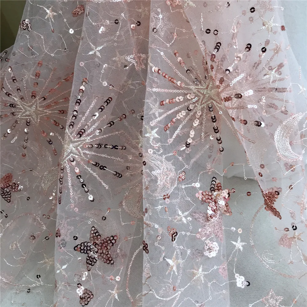 

2020 New Arrival stars tulle mesh sequins star embroidery lace fabric for DIY kid girl garment sewing Wedding Dress Accessories
