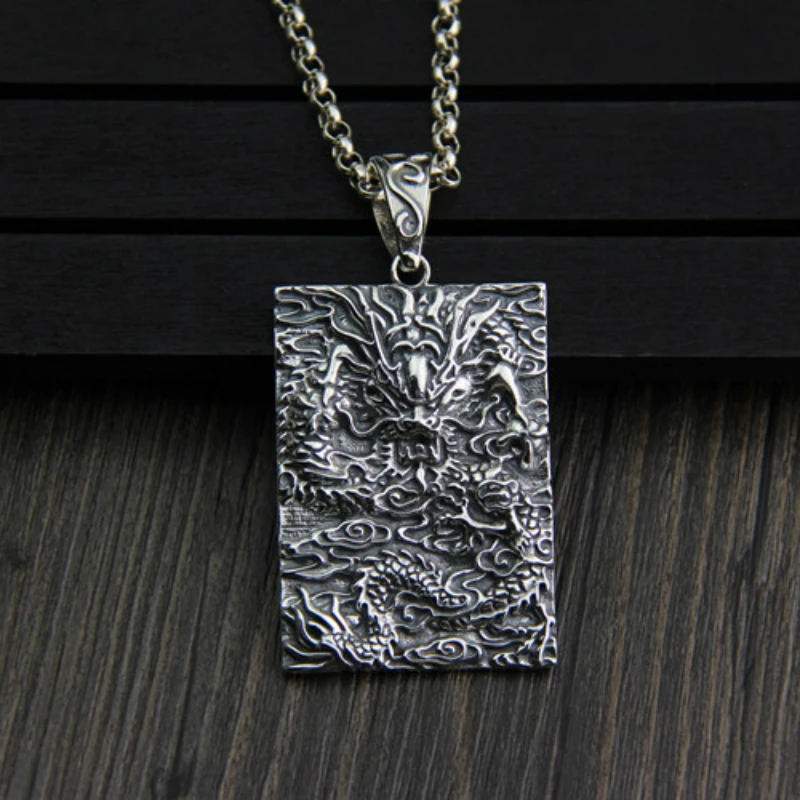 Ожерелье с подвеской Дракон 100% Настоящее серебро 925 пробы винтажная крутая Мода