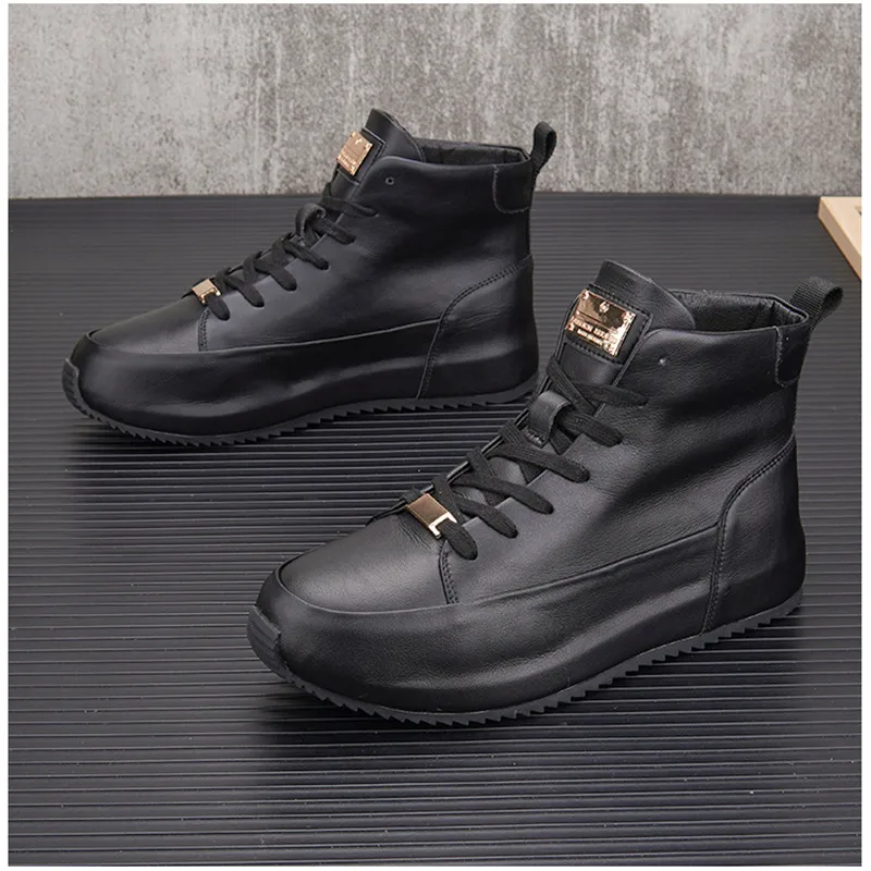 Мужские высокие кожаные кроссовки в стиле хип-хоп повседневная обувь на