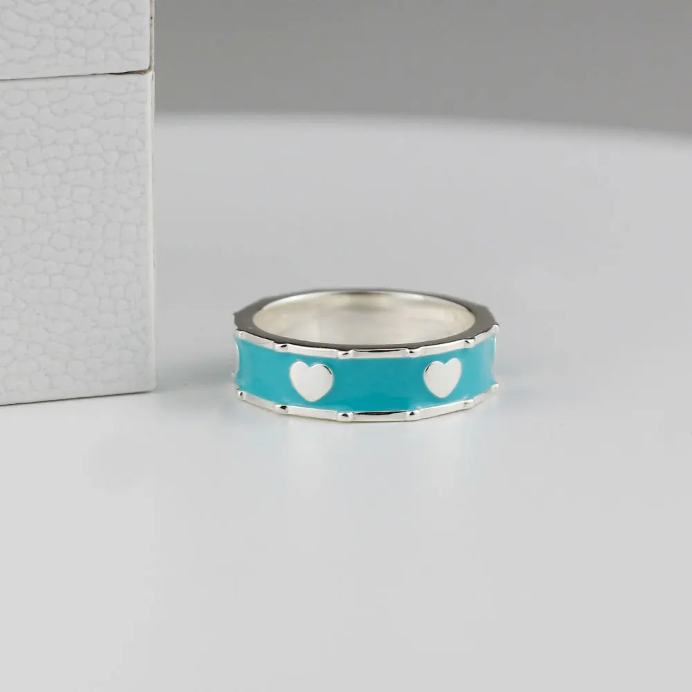 

KT Real925 Rings 1:1 LOGO High Quality Classic Enamel Blue Heart-shaped Rings TIF Luxury Jewelry Brand Woman Free Shipping
