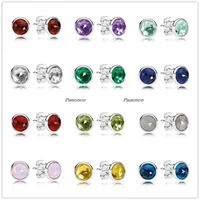 authentic 925 sterling silver birthday gifts twelve months droplets stud earrings for women wedding gift fashion jewelry