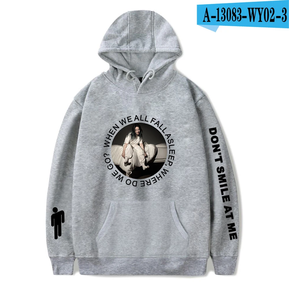 Новая горячая Billie Eilish Толстовка Мужская Черная хлопковая толстовка пара Billie Eilish Толстовка простая сохраняющая тепло Женская/Мужская толстовка одежда - Цвет: Gray