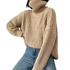 Женский однотонный вязаный свитер с высоким воротником, однотонный Свободный пуловер с высоким воротником, универсальный, осенне-зимний