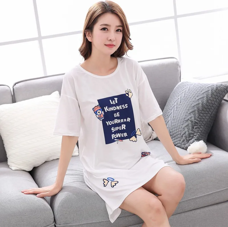 Ночные рубашки для пар свободного покроя женщин летняя Милая Домашняя одежда с