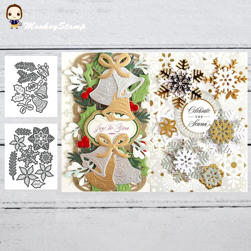 Обезьянка снежинки и листья металлические режущие трафареты для DIY скрапбукинга