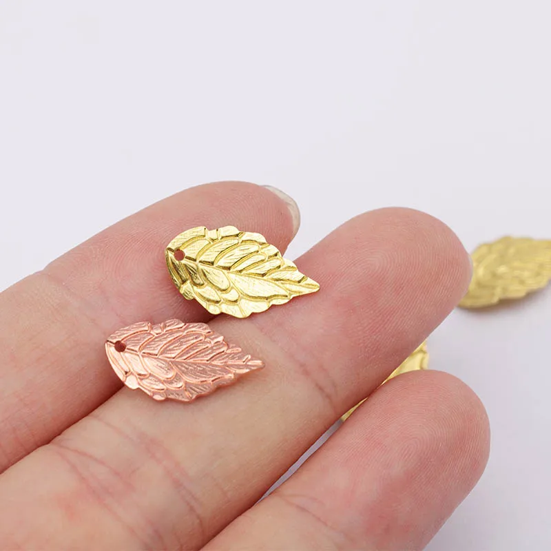 50 шт./лот 10x18 мм медные Подвески в виде золотых листьев серьги ожерелье подвески