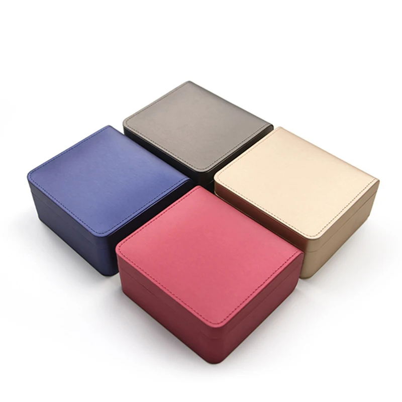 Upmarket Jewelry Set Box Holder Bridal Ring Earrings Necklace Storage Packaging Carrying Case Brushed PU Leather Square Gift Box