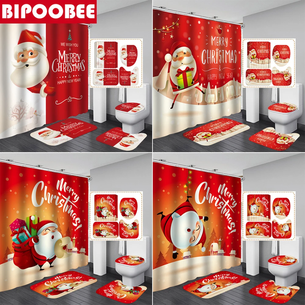 Рождественская занавеска для ванной с Санта Клаусом крышка унитаза красная душа