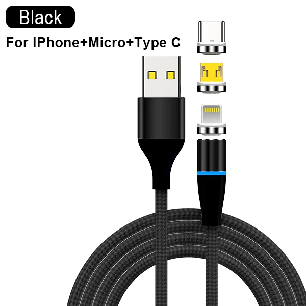 Магнитный кабель USB для быстрой зарядки кабель usb type C Магнитный кабель для зарядки данных Micro USB кабель для мобильного телефона USB шнур - Цвет: black